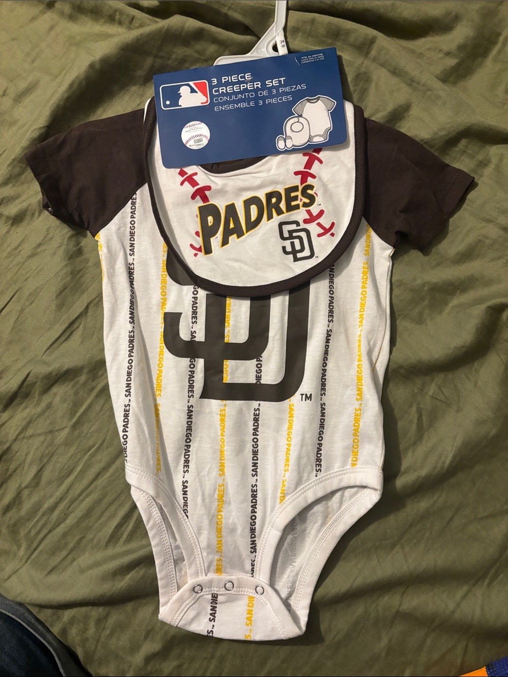 San Diego Padres Baby One-Piece Bodysuit with Bib and Booties - 24 months